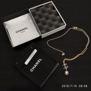 Chanel Gold Small CC Necklace 2013 Pearl Black Ink